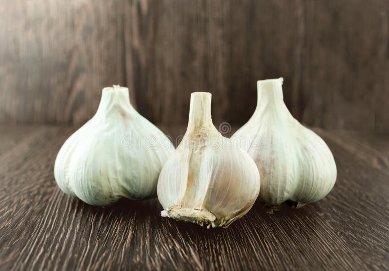 Group Bulb Head Garlic Wood Background Shadow Stock Photos Free