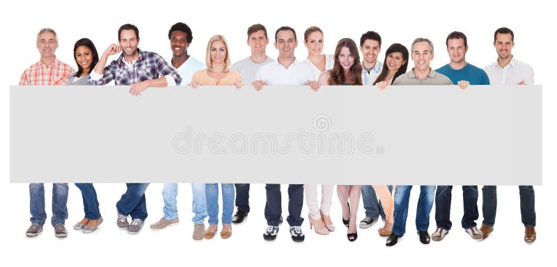 Group of business people with a blank banner stock photo