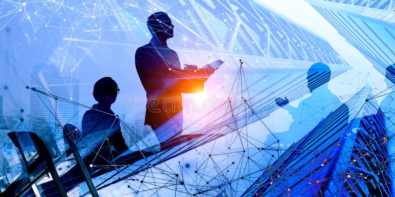 Group of business people outlines with lit background royalty free stock images