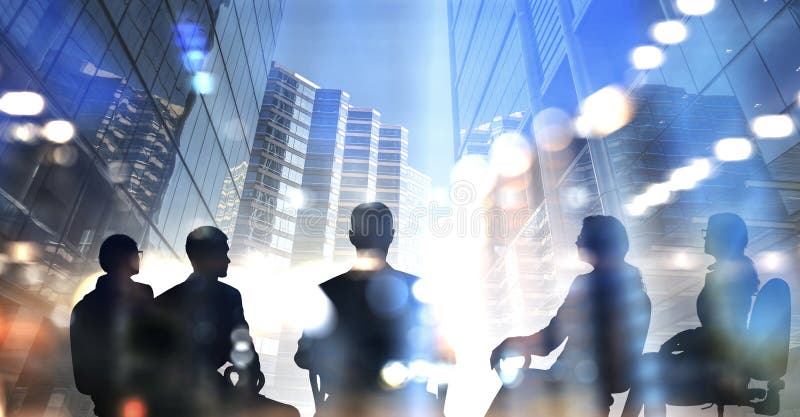 Group of business people outlines with lit background stock photos