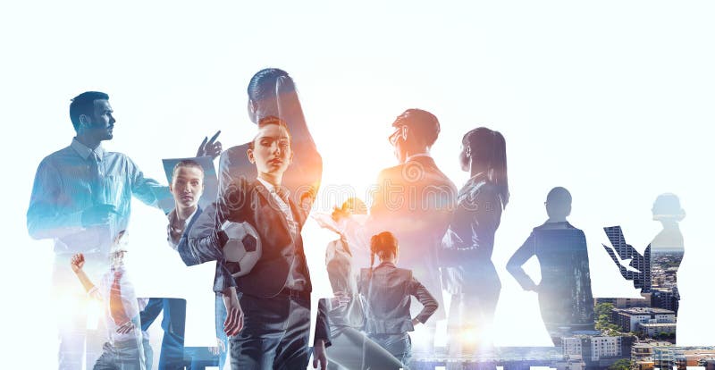 Group of business people outlines with lit background stock image