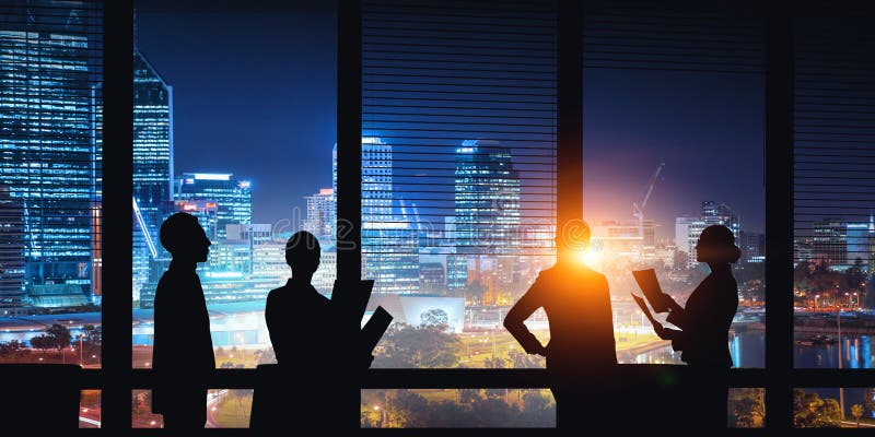 Group of business people outlines with lit background stock image