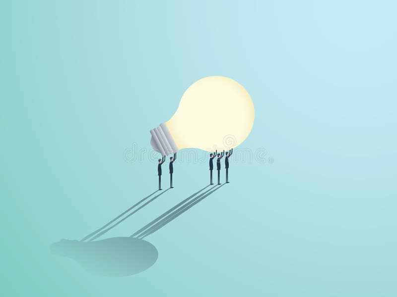 Group of businessmen carrying a lightbulb. Vector symbol of business creativity, innovation and brainstorming. stock illustration