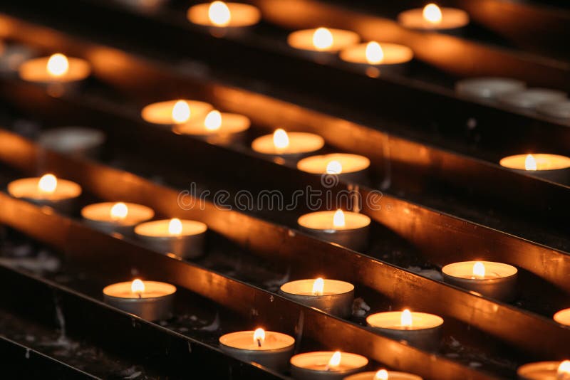 Group Of Candles In Church. Candles Light Background stock image