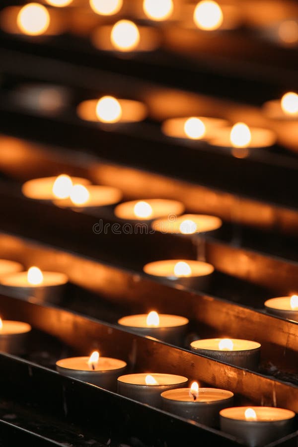 Group Of Candles In Church. Candles Light Background stock image