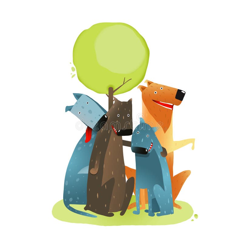 Group of Cartoon Dogs Sitting under Tree Smiling stock illustration Group of Cartoon Dogs Sitting under Tree Smiling stock illustration