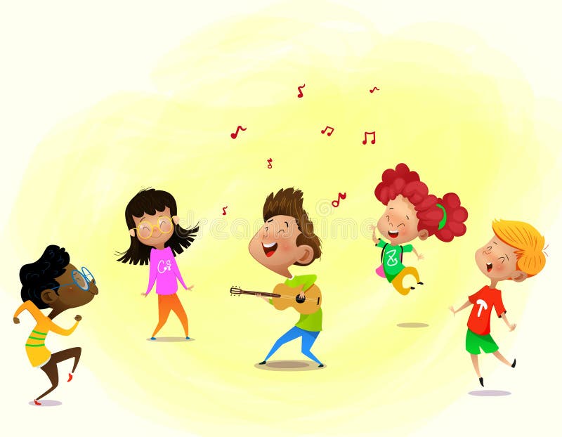 Group of Cartoon Kids are Dancing while Their Stock Vector - Illustration  of following, children: 159947534