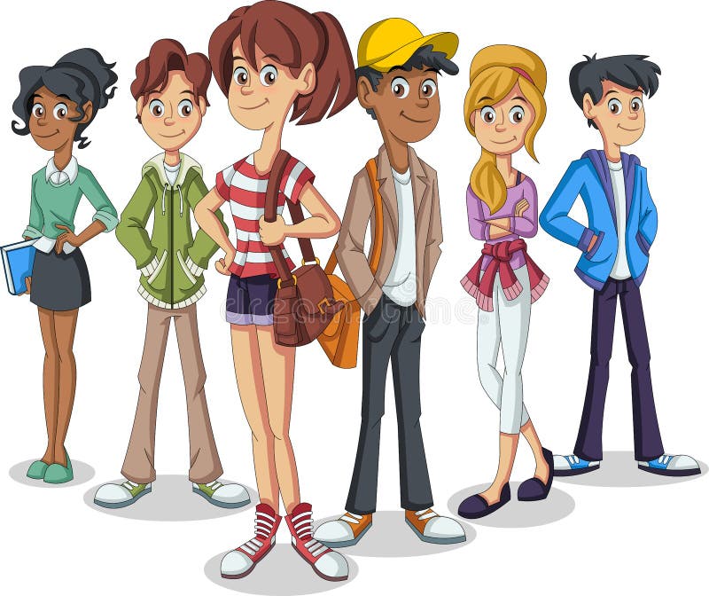 Group of Cartoon Young People. Stock Vector - Illustration of comic, cool:  115901609