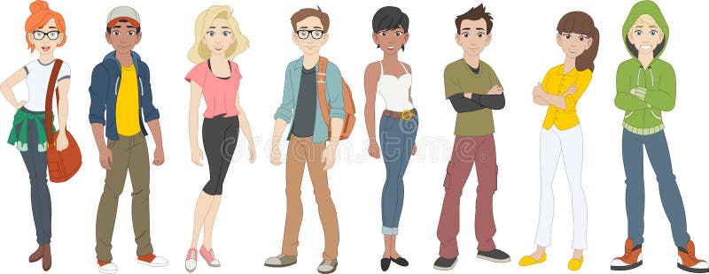 Group of Cartoon Young People. Teenagers Stock Vector - Illustration of fashion, teen: 134764485 Group of Cartoon Young People. Teenagers Stock Vector - Illustration of fashion, teen: 134764485
