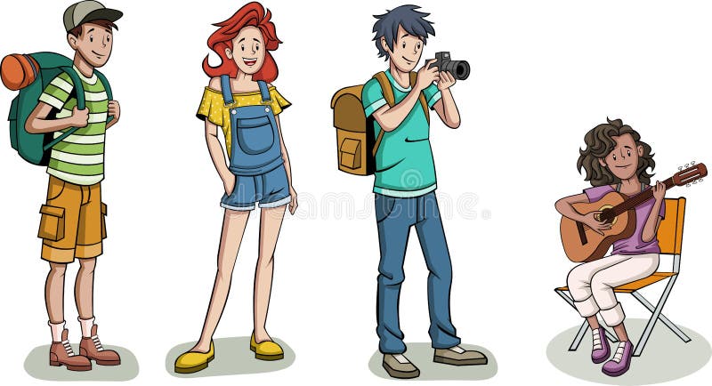 Group of cartoon young people royalty free illustration