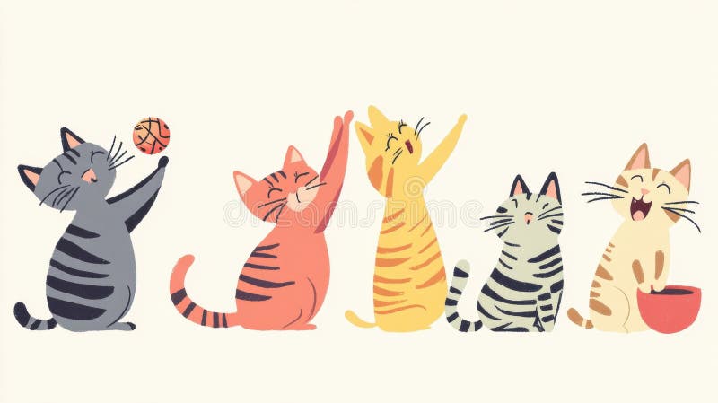 A group of cats sitting next to each other royalty free illustration