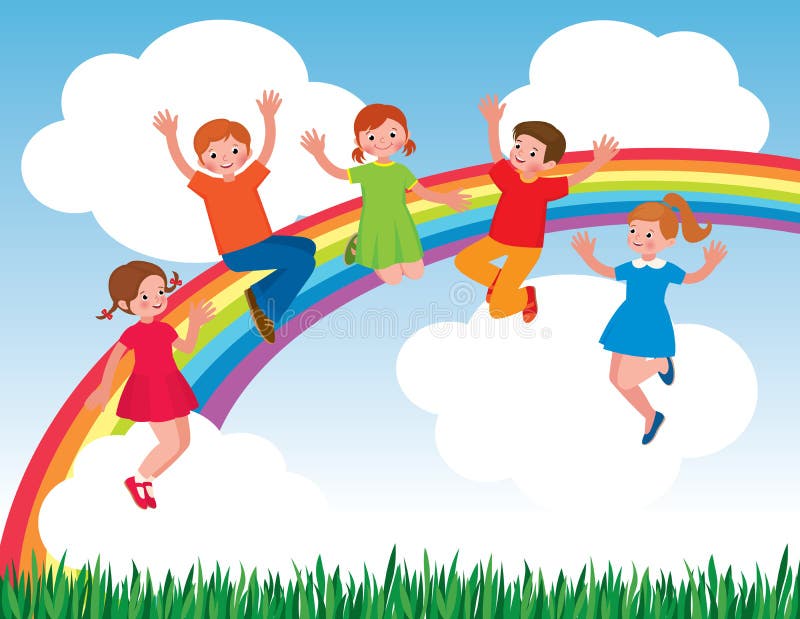 Group of cheerful children in a jump cartoon Vector Image