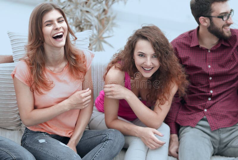 friends laughing living room