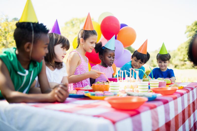 Group of Children are Around a Table during a Birthday Party Stock ...