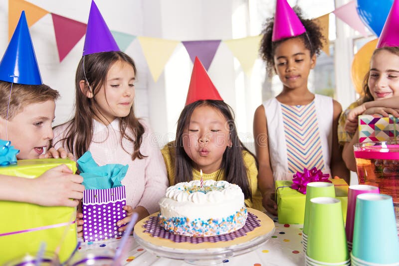 Group of Children at Birthday Party at Home Stock Photo - Image of ...