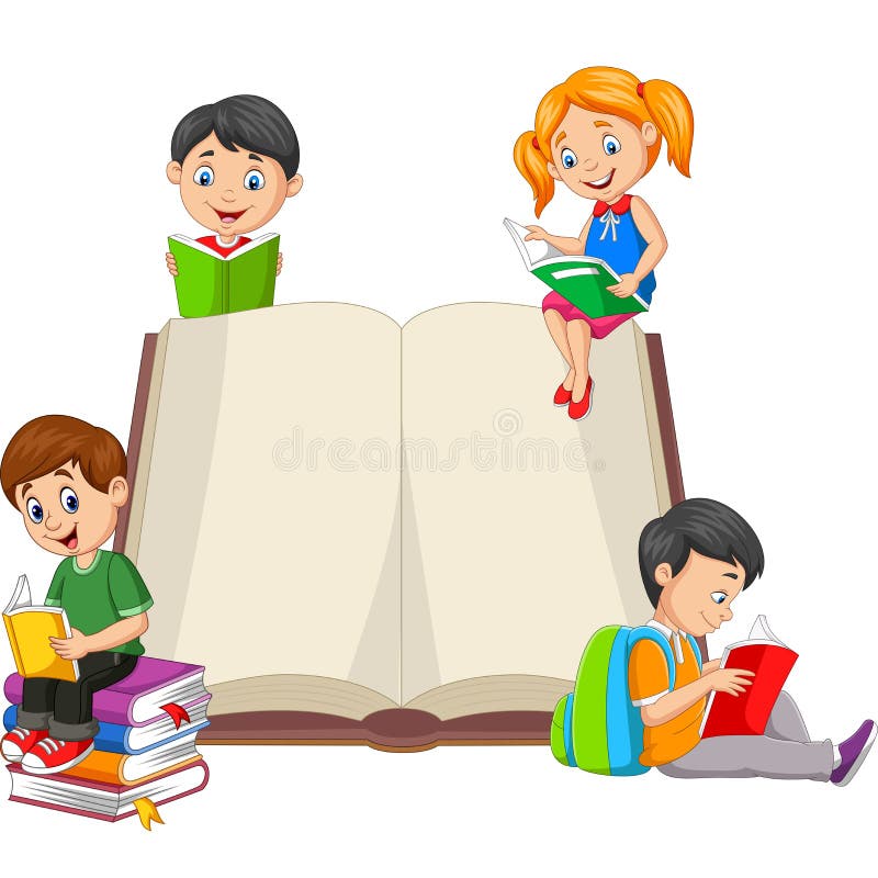 Group of children reading a books