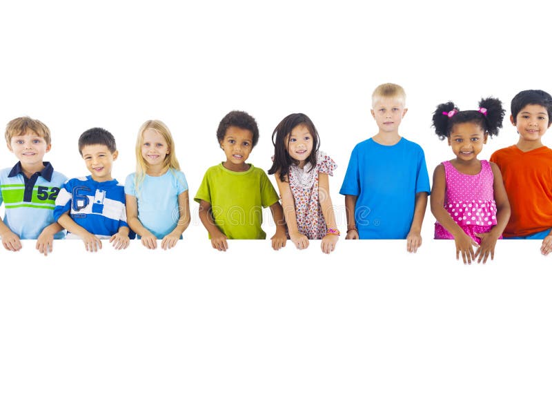 Group of Children Standing Behind Banner royalty free stock images