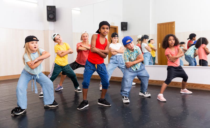 Group of Children Training Hip Hop Movements in Dance Class Stock Photo ...