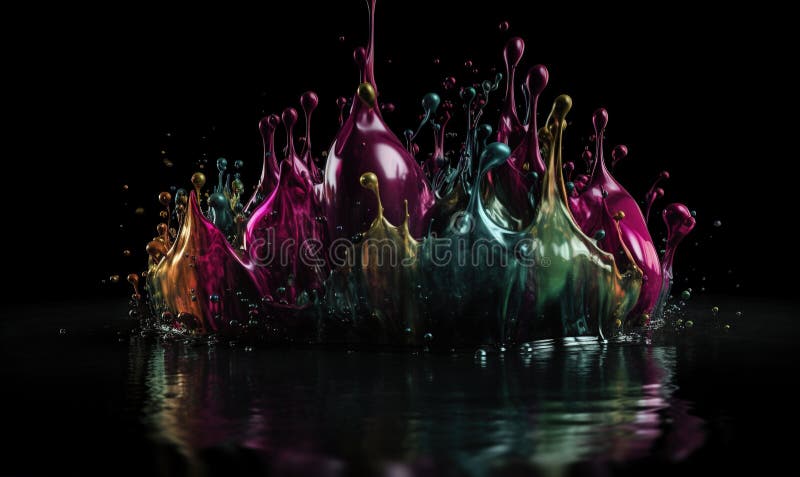 A group of colorful liquid splashing into the water on a black background royalty free illustration