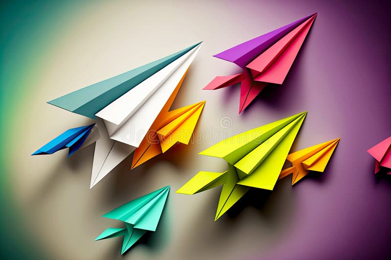 Group of colorful paper airplanes symbolizing developing business concept stock illustration