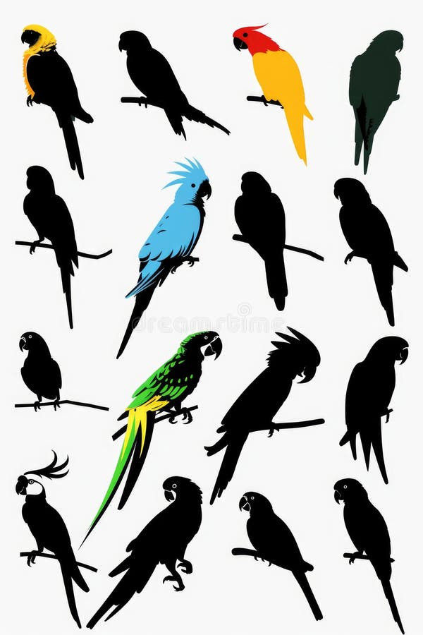 A group of colorful parrots sitting in a stack. Perfect for wildlife and nature themes royalty free stock photos