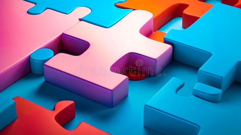 Grup de piese colorate de puzzle pe fond albastru și roz. ai generativ royalty free illustration