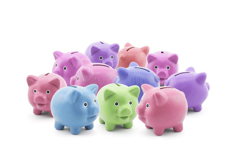 Group of colorful piggy banks