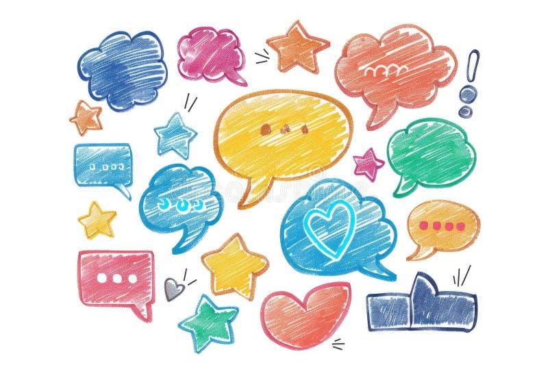 Group of colorful speech bubbles on white background stock photo