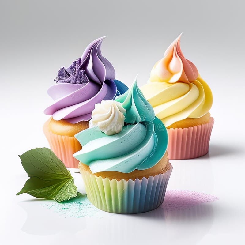 A Group of Cupcakes with Different Colored Frosting. AI Generative