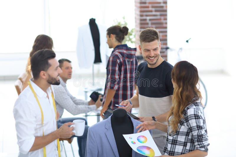 Group of Designers Discuss Men`s Suit Stock Image - Image of ...