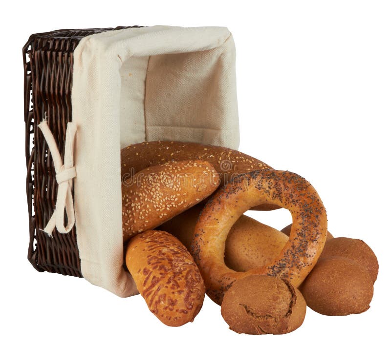 Group of different bread products in basket