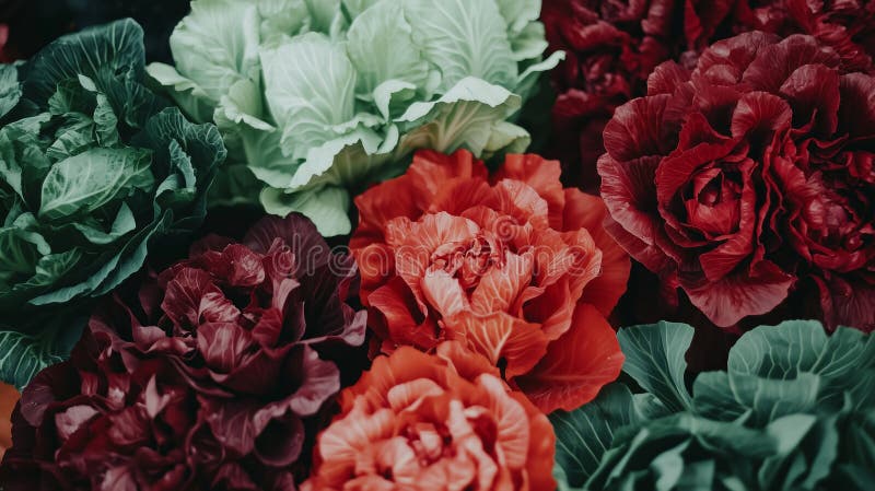 A group of different cabbage types, including red and green royalty free stock image