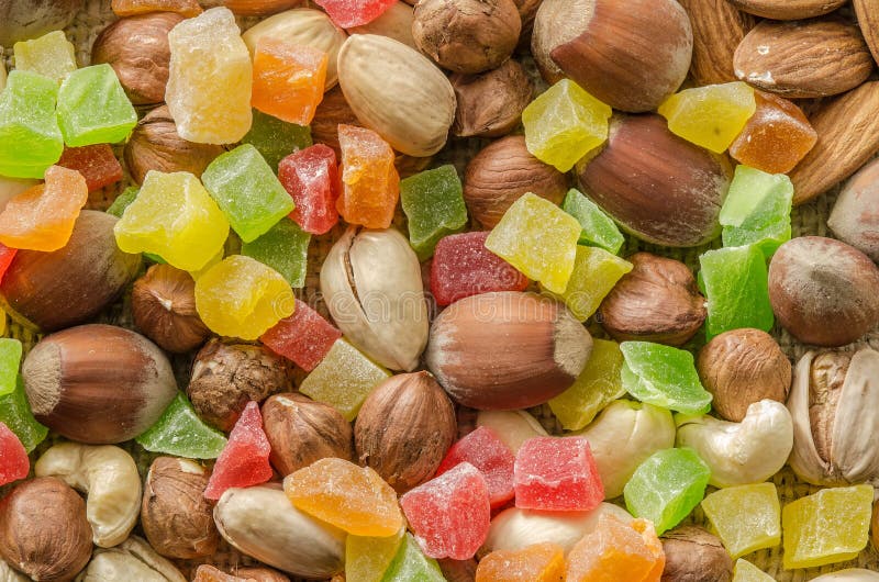 Group of Different Nuts and Candied Fruits Stock Photo Image of
