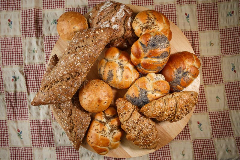 Group of Different Types of Bread and Bakery Products Stock Photo