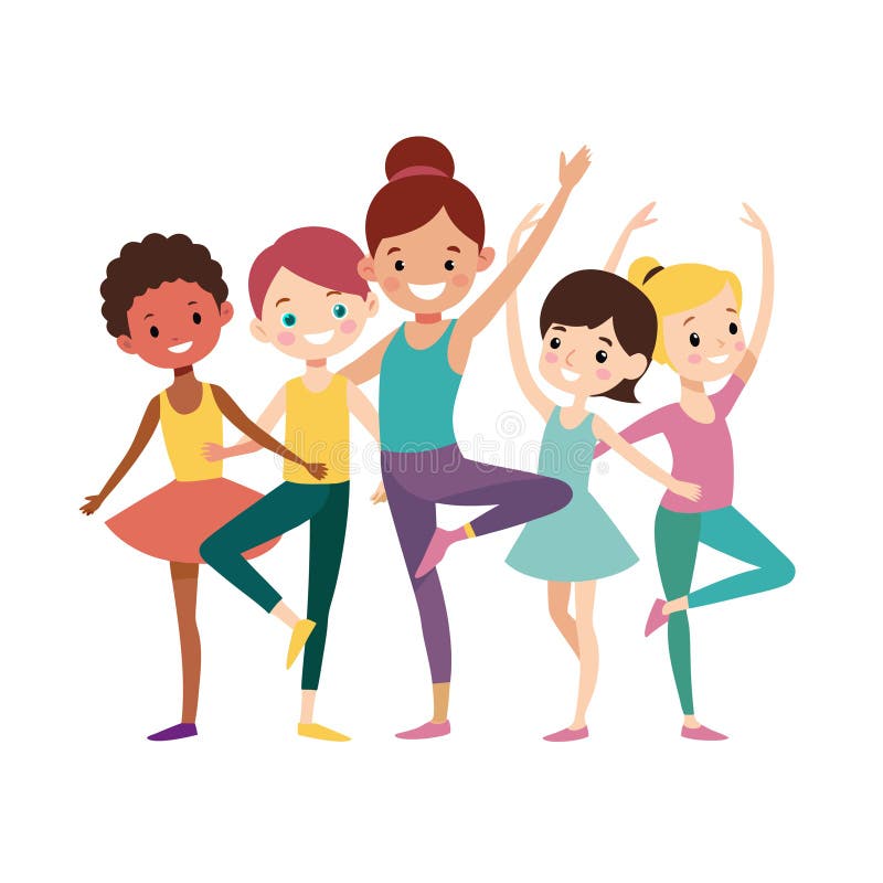Group of Diverse Children Practicing Ballet in First Position on White Background stock illustration