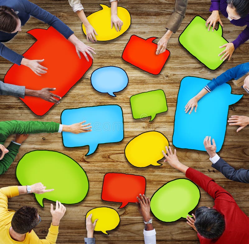 Group of Diverse People Holding Speech Bubbles.