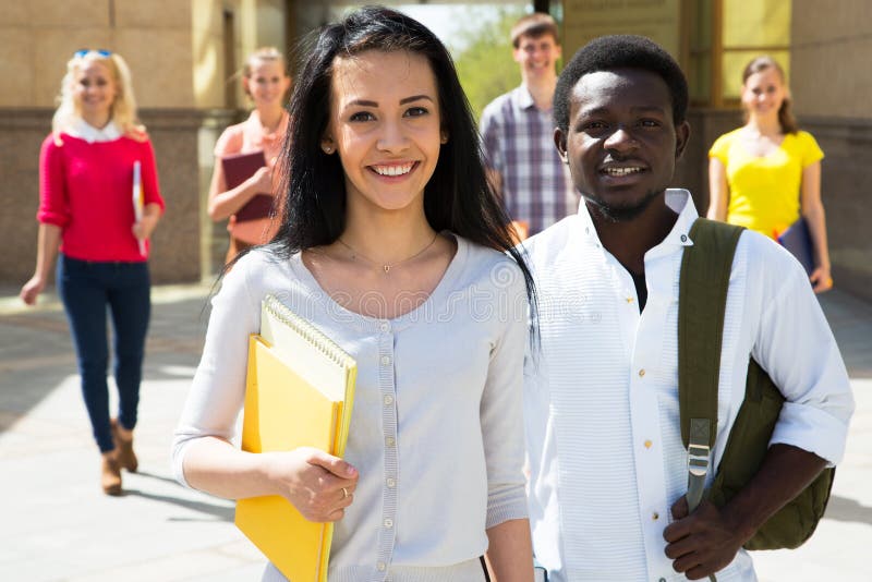 Group of diverse students outside royalty free stock images