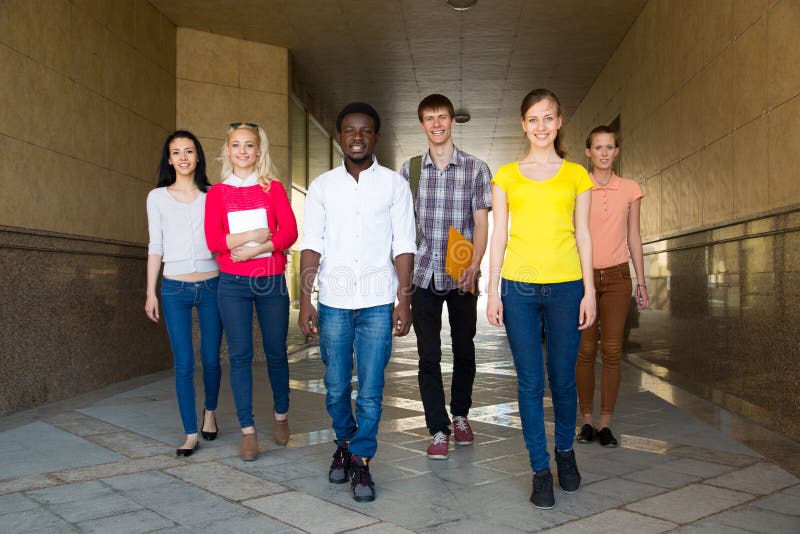 Group of diverse students outside royalty free stock photos