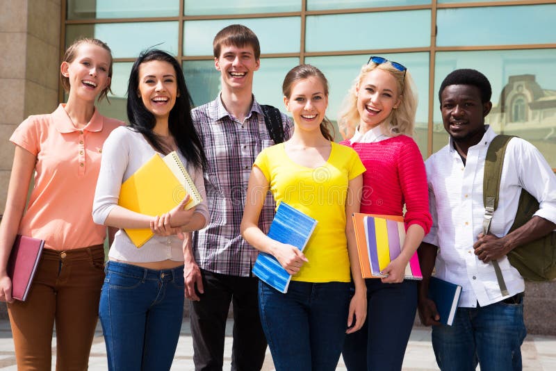Group of diverse students outside royalty free stock image