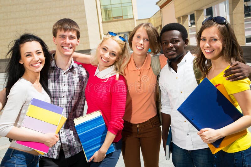 Group of diverse students outside royalty free stock image