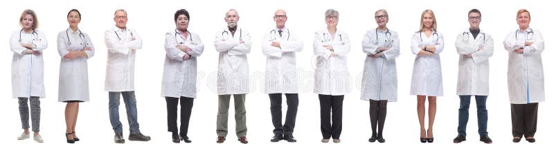 Group of doctors in full length isolated on white royalty free stock photography