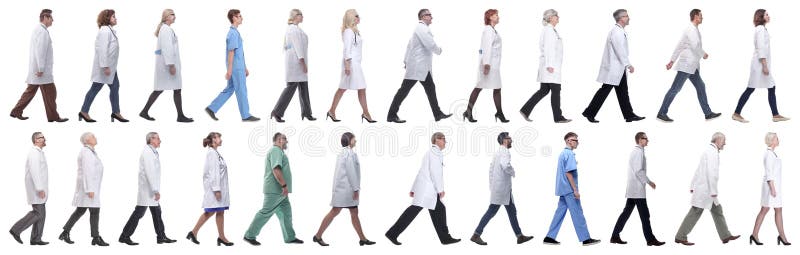 Group of doctors in motion isolated on white royalty free stock photos