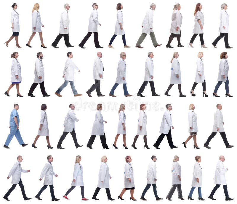 Group of doctors in motion isolated on white royalty free stock photos