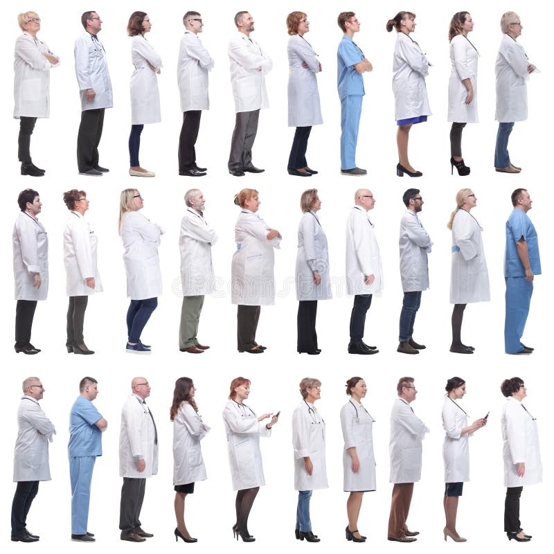 Group of doctors in profile isolated on white stock photo