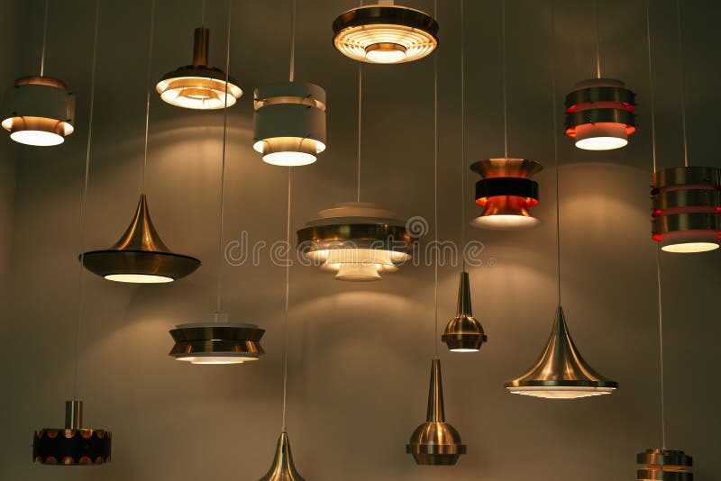 Group of Electric Lamps in the Old Style and Different Forms, Give a