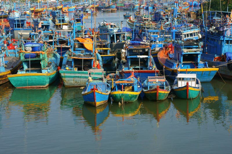 Group of fishing boat anchor at harbor