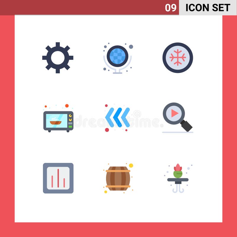 Group of 9 Flat Colors Signs and Symbols for research, keyboard, cold, arrow, microwave vector illustration