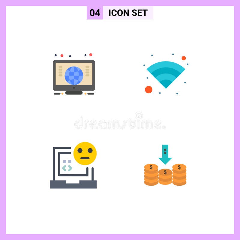 Group of 4 Flat Icons Signs and Symbols for computer, development, technology, bad, coins royalty free illustration