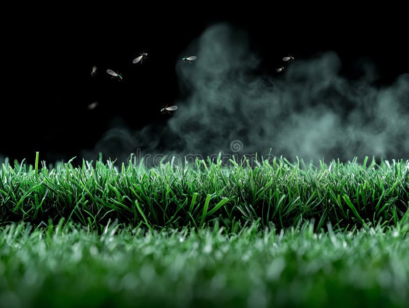 A group of flies flying over a field of green grass royalty free stock images