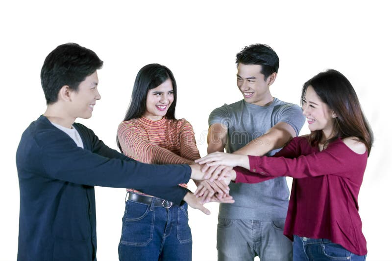 Group Of College Students Applauding On Studio Stock Photo Image Of